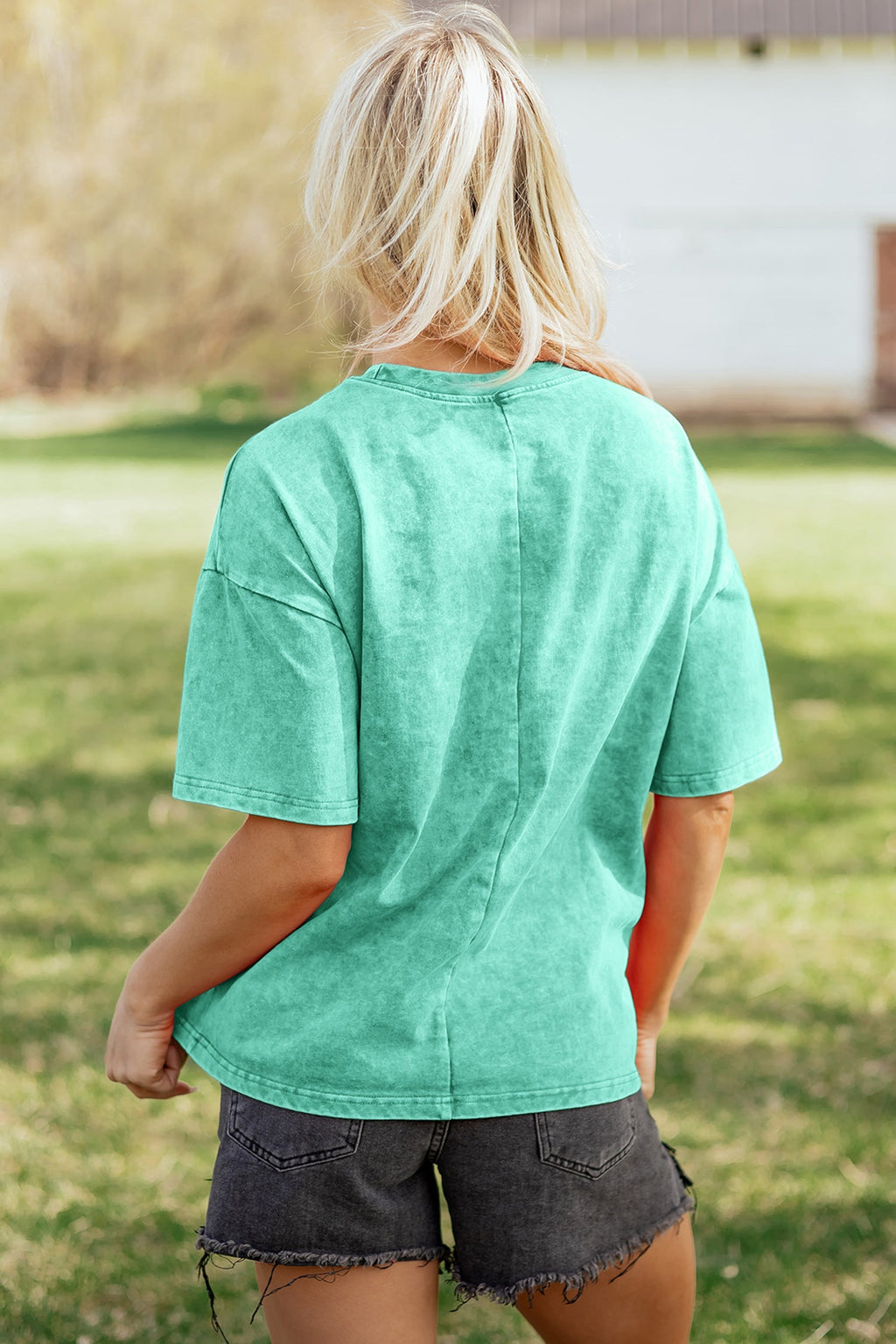 Mint Green Solid Color Cotton Mineral Washed Oversize Tee