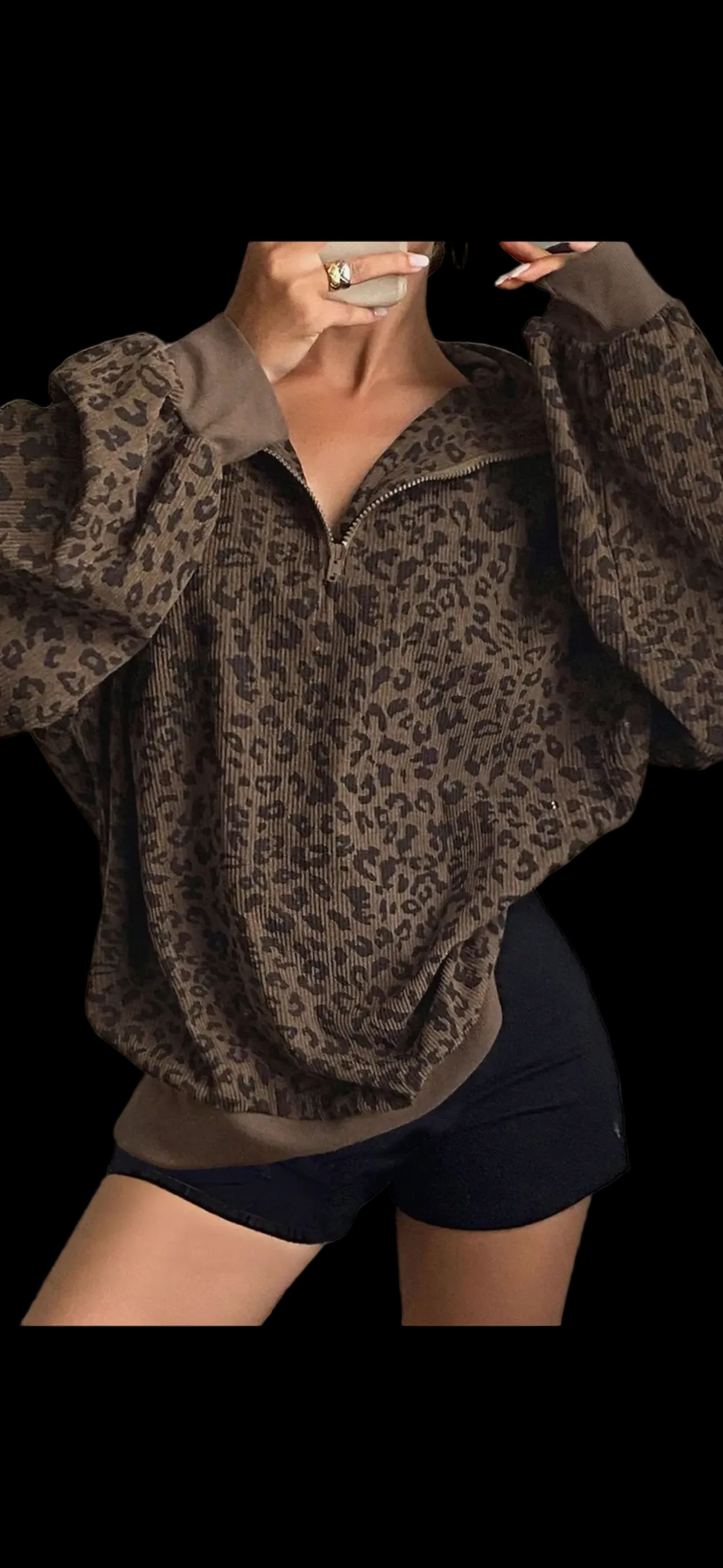Leapord quarter zip corduroy sweatshirt