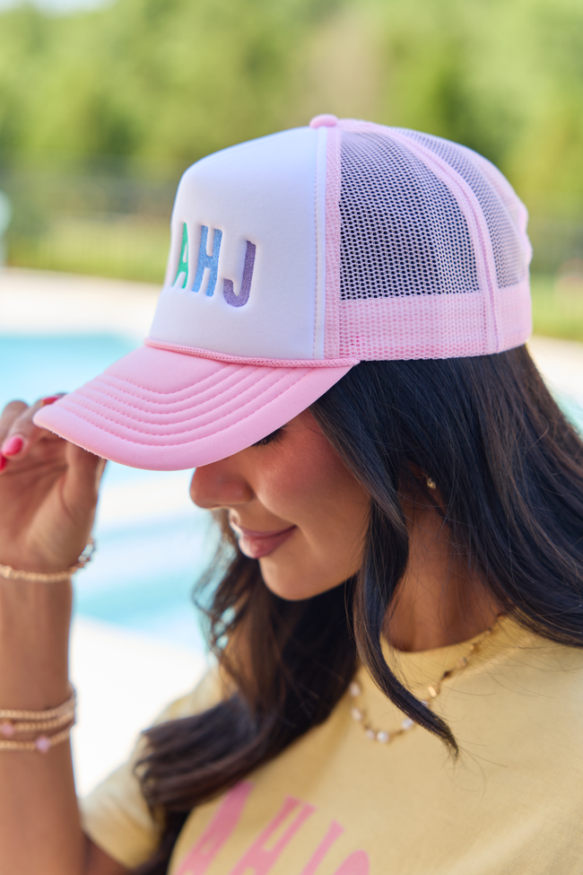 Mahj Block White/Pink Embroidered Trucker Hat SALE