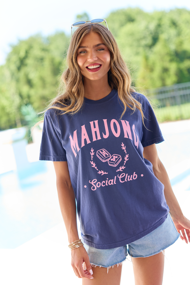 Mahjong Social Club Navy Comfort Colors Graphic Tee SALE