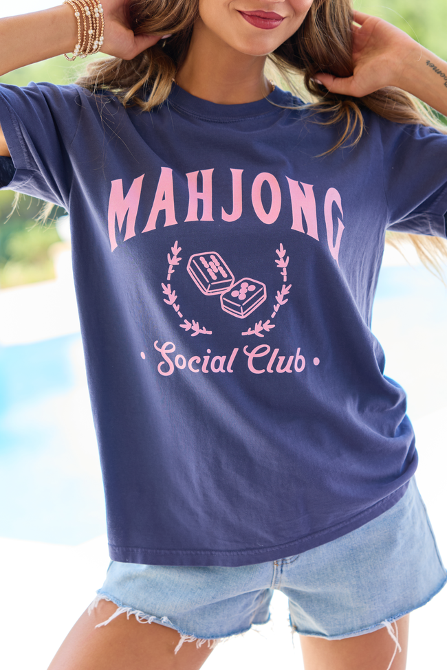 Mahjong Social Club Navy Comfort Colors Graphic Tee SALE