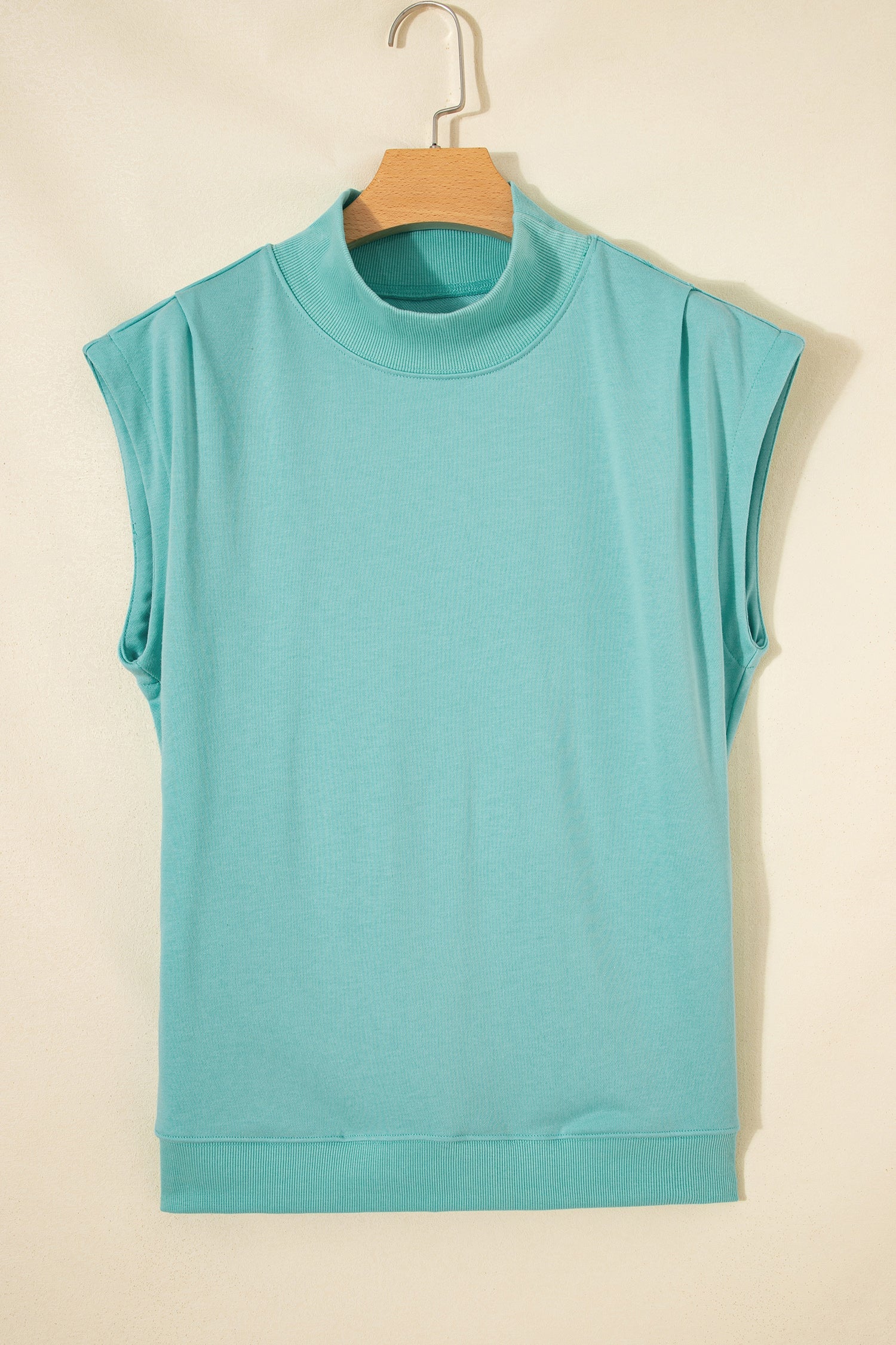 Mint Green Solid Color High Neck Cap Sleeve Loose Top