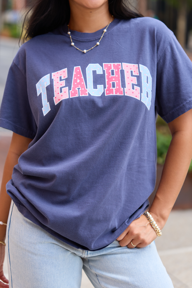 Teacher Polka Dot Navy Graphic Tee