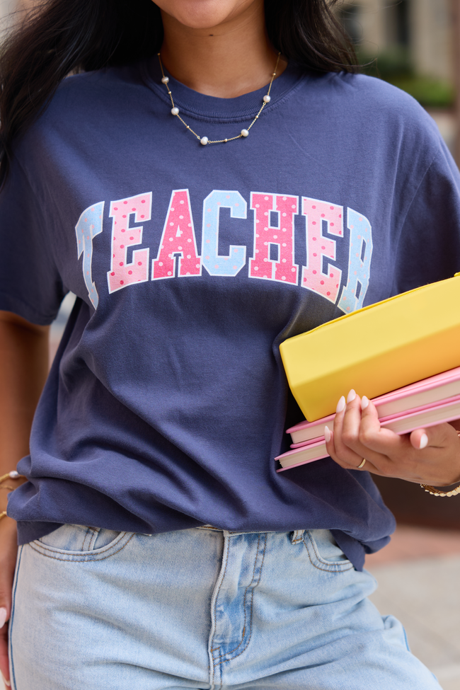 Teacher Polka Dot Navy Graphic Tee