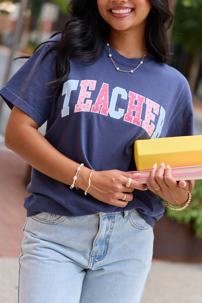 Teacher Polka Dot Navy Graphic Tee