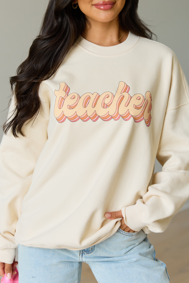 Teacher Retro Cream Graphic Sweatshirt