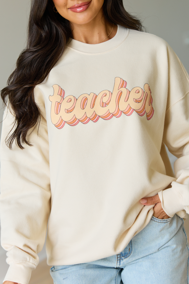 Teacher Retro Cream Graphic Sweatshirt