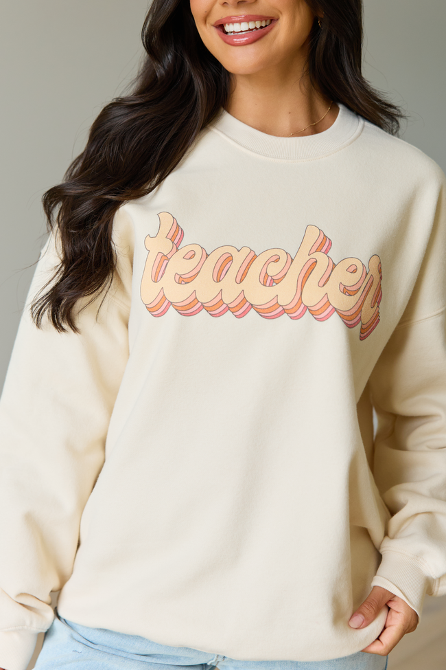 Teacher Retro Cream Graphic Sweatshirt