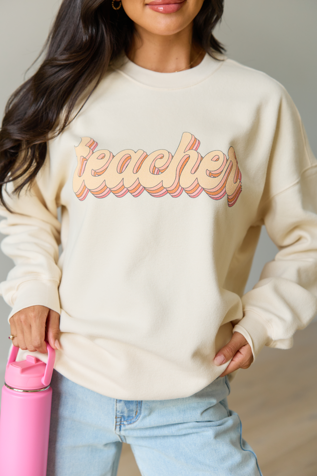 Teacher Retro Cream Graphic Sweatshirt