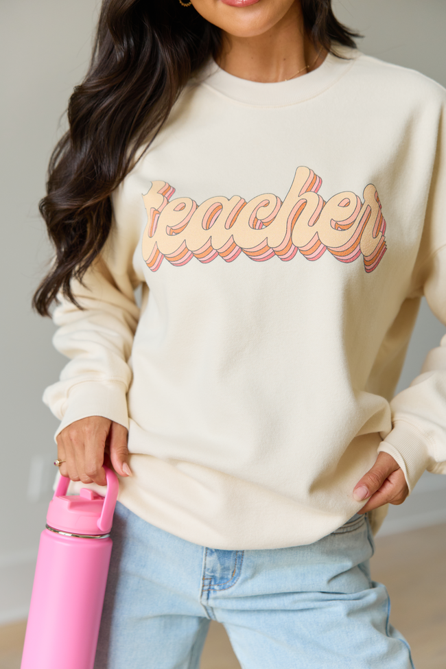 Teacher Retro Cream Graphic Sweatshirt