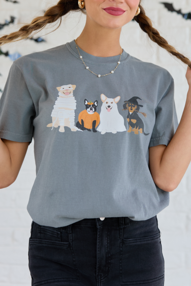 Halloween Dogs Grey Comfort Colors Graphic Tee