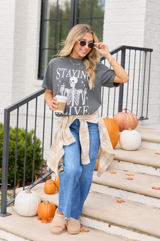 Staying Alive Dark Grey Graphic Tee