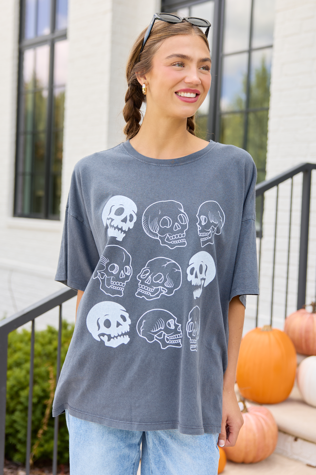 Skulls Charcoal Oversized Graphic Tee