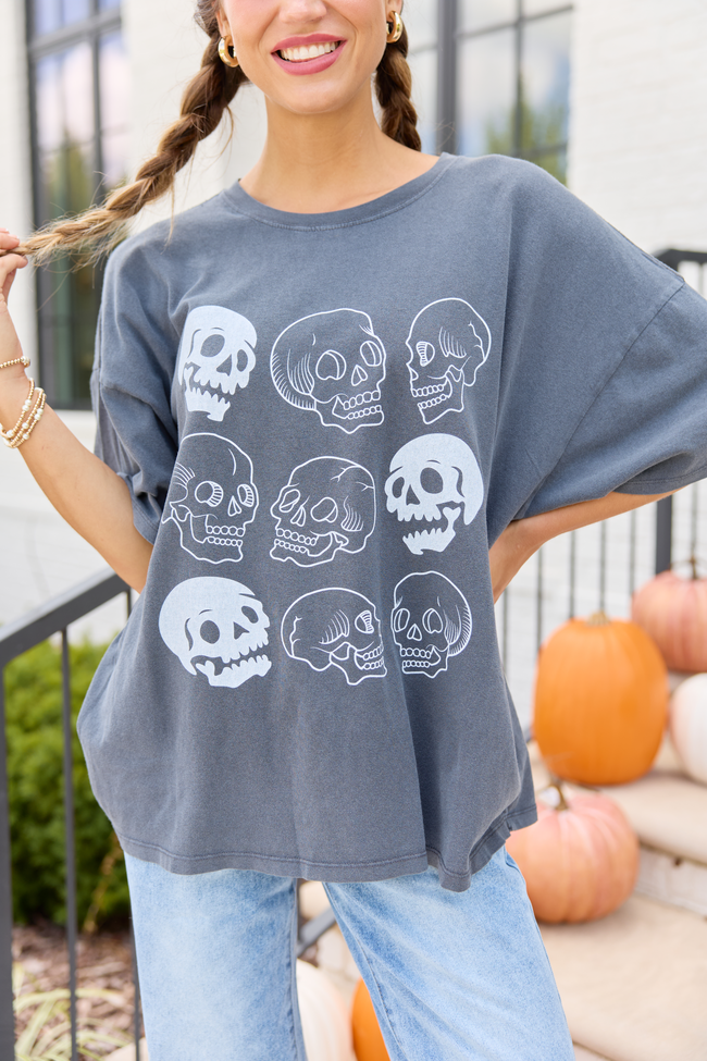 Skulls Charcoal Oversized Graphic Tee