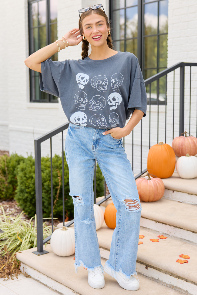 Skulls Charcoal Oversized Graphic Tee
