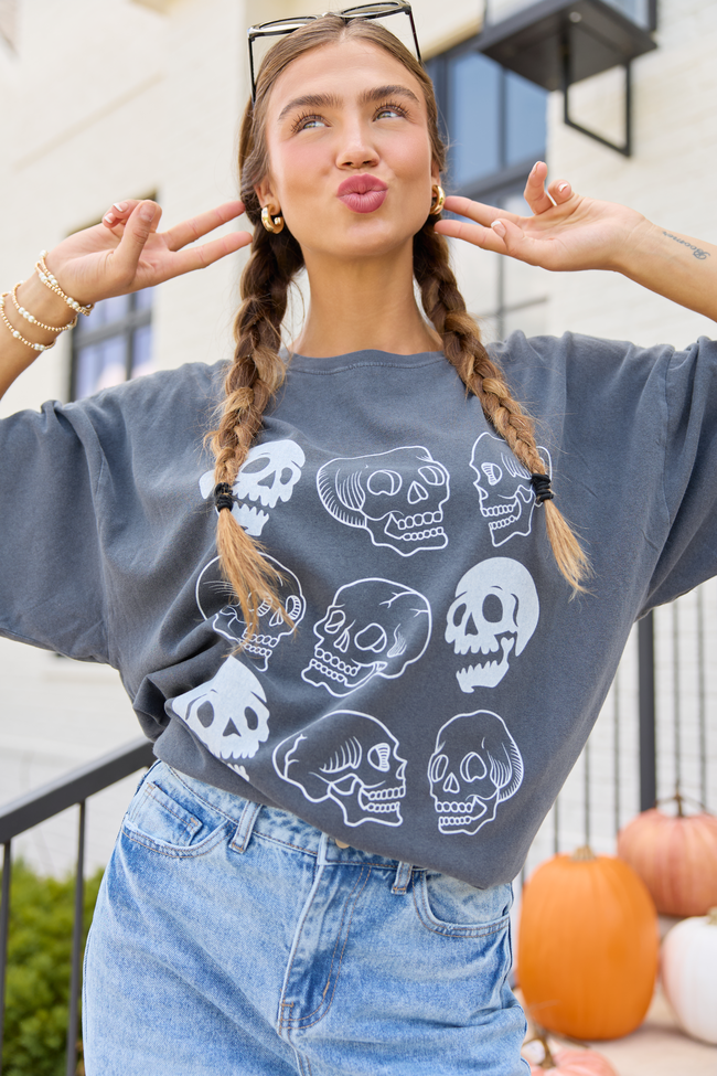 Skulls Charcoal Oversized Graphic Tee