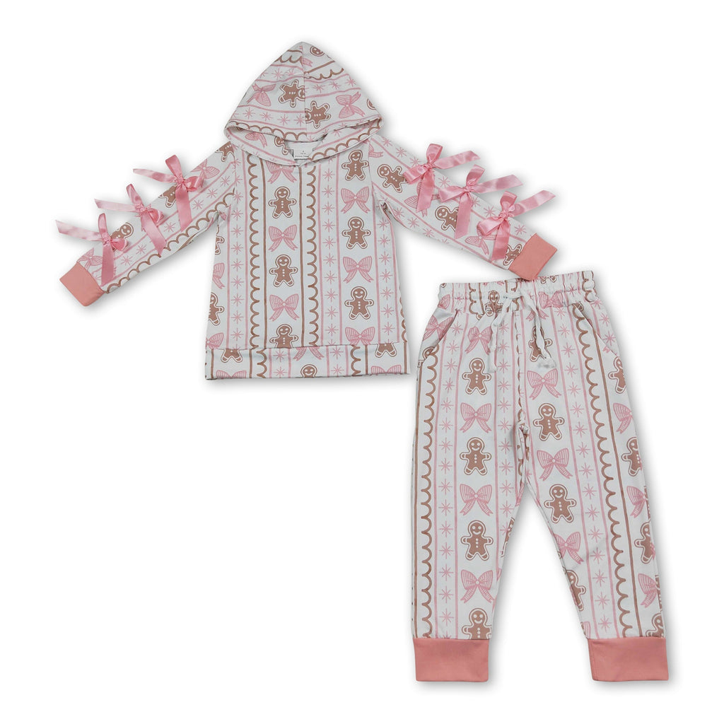 Gingerbread bow hoodie pants girls Christmas outfits