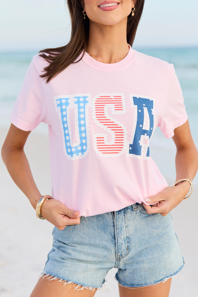 USA Lace Print Light Pink Comfort Colors Graphic Tee