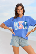 USA Lace Print Blue Comfort Colors Graphic Tee
