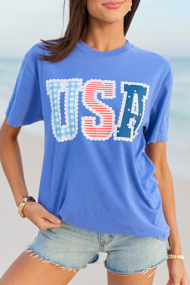 USA Lace Print Blue Comfort Colors Graphic Tee