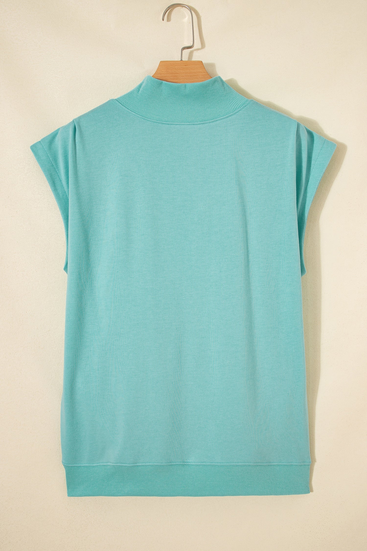 Mint Green Solid Color High Neck Cap Sleeve Loose Top