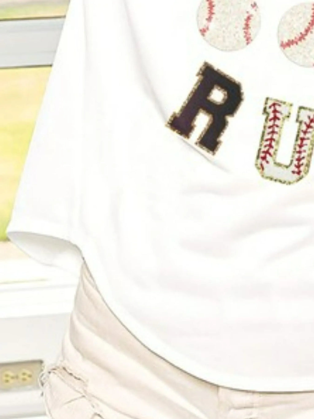 BiBi Baseballs Homerun Letter Washed Short Sleeve Top